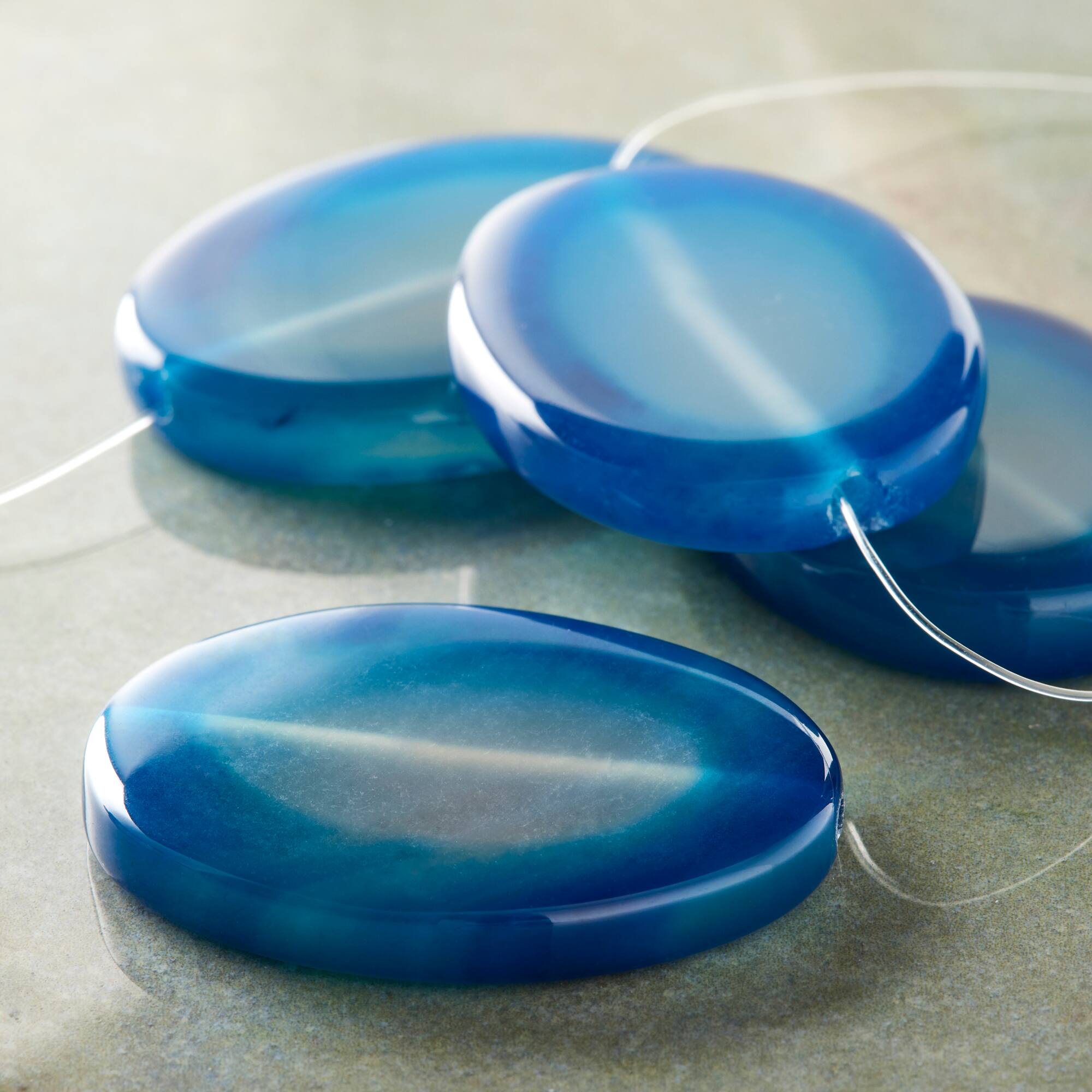 Fire Blue Agate Oval Beads, 40mm by Bead Landing™